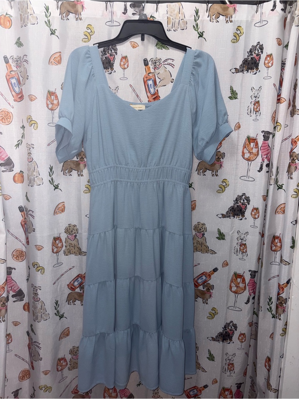 Monteau Light Blue Tiered Midi Dress with Short Sleeves - Picture 2 of 5